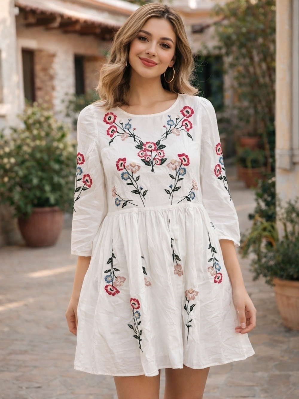 Snidel Wms Boho Cottagecore Embroidered Peasant Mini Dress SZ F Festival Floral